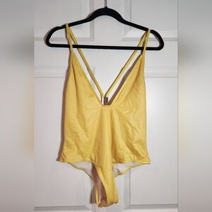 Shein Shiny Yellow Low Cut Open Back One Piece Swimsuit No Padding Large